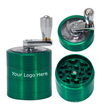 Wholesale Zinc Hand Cranking Herb Grinder Weed Grinder 4-Piece Hand Crank Tobacco Crusher customize logo